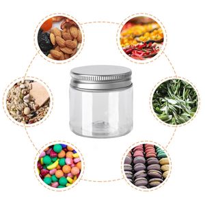 50pcs 30/50/60/80 ml de alimentos plásticos dispensador de cereal de alimentos para armazenamento de alimentos garrafa de garrafa de garrafa clara com tampas