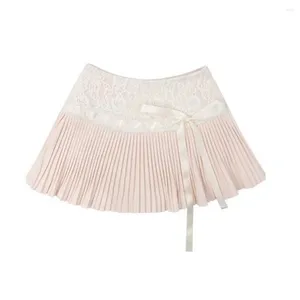 Saias 2024 estilo japonês lolita doce arco laço mulheres verão kawaii mini saia harajuku meninas bonito plissado curto com