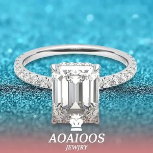 Drlove 4ct esmeralda corte certificado solitário anel para mulheres jóias de luxo 925 prata esterlina banhado 18k diamante banda 240402