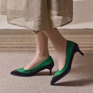 Boots Mixed Color Genuine Leather Ing Pointed Toe Fashion Ladies Pumps Spring Summer Thin Highheel Women's Shoes Green Orange43