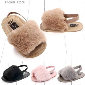 First Walkers Fashion Faux Fur Baby Shoes Summer Infant Baby Boy Girls Shoes Soft Sole Walking Shoes Indoor لـ 0-18m L240402