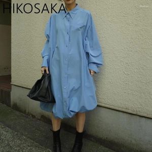 Casual Dresses Spring Summer Japanese Simple Vintage Shirt Dress Turn-Down Collar Single Breasted Long Sleeve Loose Robe 2024 Vestidos