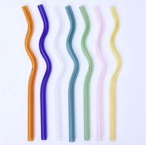 Reusable Glass Straw Wavy Colorful Drinking Straw High Borosilicate Glass Straw Glass Tube Party Favors Bar Drinkware