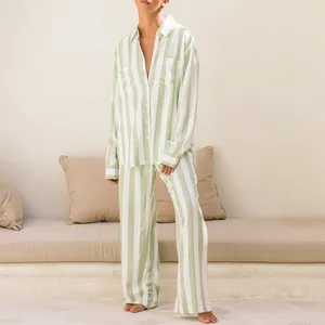 Home Abbigliamento Hirigin Pigiama a righe da donna Set Camicia a maniche lunghe Top Pantaloni larghi elasticizzati Y2k 2 pezzi Casual Lounge Sleepwear Nightwear