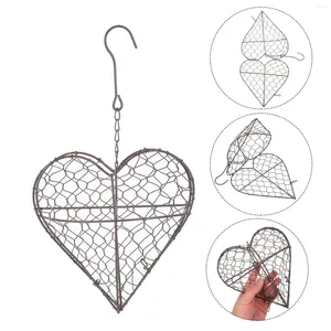 Decorative Flowers Flat Heart-Shaped Hanging Basket Plant Pot Indoor Flower Wall Planter Iron Wire Wreath Container Frame