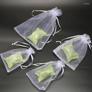 Shopping Bags 100PCS Organza Gauze Sachet Gift Drawstring Pocket Drawable Party Supply Wedding Christmas Favor White Pouches