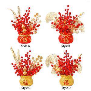 装飾的な花中国の年風水盆地花瓶の装飾テーブル装飾ホームオフィスのためのセラミック植木鉢多目的