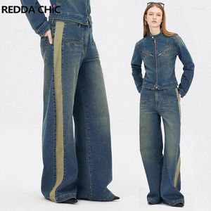 Jeans femininos reddachic partchwork vintage baggy para mulheres bicolor azul perna larga calças casuais calças de cintura alta harajuku y2k streetwear