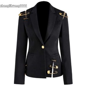 Jacket Women Blazer Pins Deco Hollow Out Slim Single Button High Street Coat 2021 Women's Suits & Blazers 's s