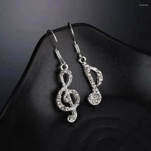 Stud Earrings Brand Women Charm Fashion Music Note Drop Earring Silver Color Rhinestone Accessory Hand Jewelry Friendship Gifts