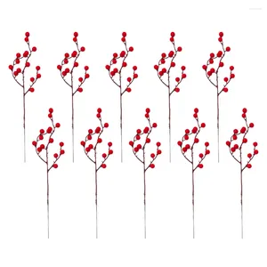 Fiori decorativi 10pcs 26 cm STEM BERRY ROSSO DECORAZIONE DI NATALE DEL FLOORE ARTICIFICAZIONE 2024 FLOCCO FLOCK FORTUNA FRUTTO CASA PROGE