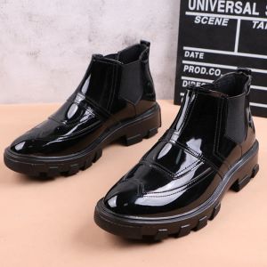 Botas masculinas moda botas brilhantes botas de couro preto sapatos de plataforma de casamento bota de casamento primavera outono tornozelo botas de homens homem