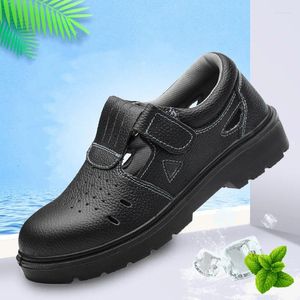 Stövlar plus storlek herr mode stål tå mössa arbetsskor sommar mjuka läder sandaler utomhus arbetar säkerhet andas skor man