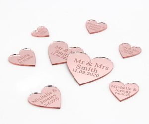 50 peças espelho acrílico gravado personalizado amor coração com furo etiquetas de presente festa de casamento mesa confete decoração peças centrais favores 28351823