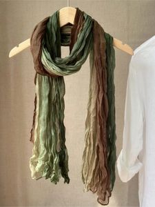 Хлопок и лен женский шарф осень-весна контрастного цвета морщин тонкий винтажный модный ретро длинный шарф женский YoYiKamomo 240320