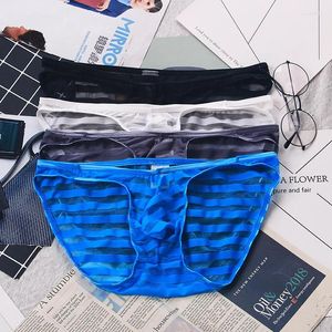 Underpants 4Pcs/Lot Men's Underwear Penis U Convex Pocket Ultra-thin Transparent Ice Silk Briefs Low Waist Pants Sexy