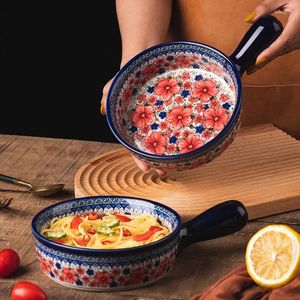 Миски с ручной картиной салат-тарелка рисовая чаша ретро керамическая выпечка