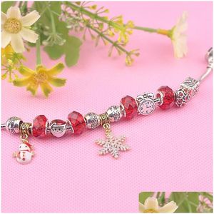 Charm Armbänder Weihnachten Schneeflocken Europäischen Stil Vintage Silber Überzogene Kristall Armband Frauen Fit Original DIY Marke Schmuck1 Drop De Dhuzj