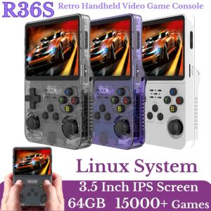 플레이어 R36S 핸드 헬드 비디오 게임 콘솔 3.5 인치 IPS 화면 Linux 시스템 R36S 레트로 휴대용 포켓 비디오 플레이어 64GB 게임 에뮬레이터