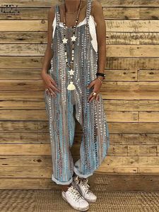 Kobiety Jumpsuits Rompers Womens Summer Boho kombinezon bohemian spaghetti pasek cami kombinezon marszczone długie spodnie Romper luz luźne fit playsitl240111