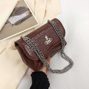 Western Empress Dowager Saturn Japan Diagonal Cross Small Square Womens Summer Crocodile Chain Underarm Shoulder Bag2024