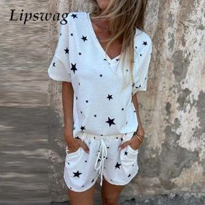 Tute da donna Estate Elegante Casual Set da spiaggia Donna Sciolto con stampa di stelle Vacanza 2 pezzi Moda Camicia a maniche corte Pantaloncini con taschino