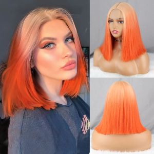 Wigs Blonde Orange Gradient Wig Short Straight Shoulder Length Wigs For Women Halloween Cosplay Lolita Heat Resistant Pink Black Hair
