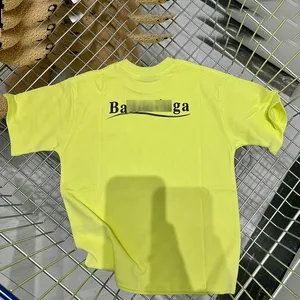 Fluoreszierende gelbe Kinderkleidung, Designer-T-Shirt aus reiner Baumwolle, kurzärmelig, modisch, für Jungen und Mädchen, T-Shirt mit klassischem Druck, Kinder-T-Shirt mit Rundhalsausschnitt, Sommer-CSD2404028-8