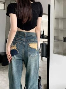 Women's Jeans HOUZHOU Y2K Ripped Baggy Women Vintage 90s Streetwear High Waist Wide Leg Denim Pants Oversize Trousers Harajuku Hippie