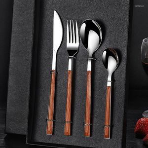 Flatware Sets Stainless Steel Tableware Imitation Wood Marbling Pattern Handle Western Knife Fork Spoon Dinnerware Kitchen Supplies