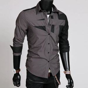 Atacado moda primavera verão casual negócios dos homens irregular retalhos camisa masculina magro manga longa camisas de vestido 240322