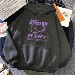 Create A Kinder Planet Printing Hoodie Women Hip Hop Sportswear Crewneck Multicolor Clothes Casual Comfortable Female Hoody 240326