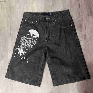 Shorts masculinos retro calças joelhos soltas praia verão moda casual y2k hip hop jeans shorts 2023 shin harajuku punk rock gym mensl2404