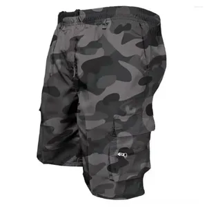 Shorts masculinos homens cordão carga com bolsos multi zíper cor sólida camuflagem impressão joelho confortável para diariamente