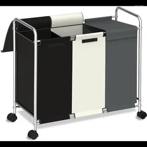 Laundry Bags Clothes Strorage Hamper Sorter Basket 150L Large 3 Section With Wheels Lids Bedroom Bathroom