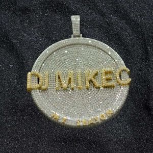 Yuvarlak Elmas Erkekler Özel Adı Sterling Sier Buzlu Moissanite Hip Hop Charm Kolye Kolye