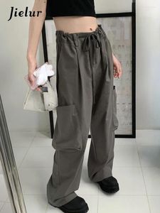 Spodnie damskie solidne vintage cargo kobietę streetwear korea proste dżinsy kieszenie w lupgy dżinsowe spodnie białe sprężyna wysokiej talii