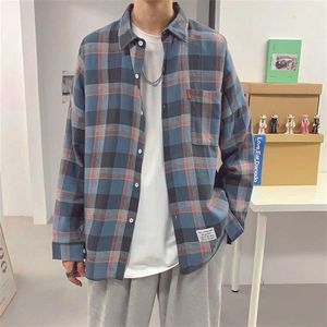 Spring/summer Trendy Checkered Shirt for Mens Student Pi Shuai Striped Casual Top Loose Long Sleeved Large Size Panel Color