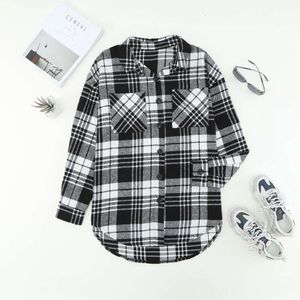 Shirt Coat (female) Autumn Plaid Winter New Long Sleeve Button Loose Contrast Coat (female) 1 XXE2