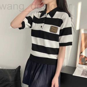 Women's T-Shirt designer 2024 Early Spring New Product Age Reducing Style Chest Letter Embroidered Stripe Contrast Polo Collar Short Sleeve Tencel Knitted Shirt 51E9