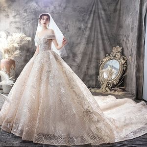 2024 Modest Princess A Line Wedding Dresses Appliques Off Shoulder bling Bridal Gowns Wedding Dress Plus Size vestidos de noiva crystals beaded Sexy Women Wed Dress