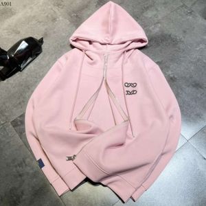 Autumn Hooded Zipper Sweatshirts Ironed Diamond Pink Solid Loose And Versatile Top