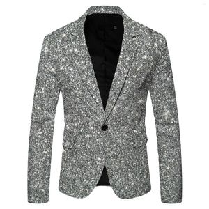 Herrjackor 3D Glitter Sequin Suit With Pocket Lapel Singel Button Blazer Wedding Party Performance Dress Jacket Male Nightclub Coats