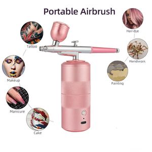 Gesicht Airbrush Wasser Sauerstoff Injektormaschine Nano Nebel -Nebel -Sprühgerät für Nagelkunst Tattoo Kuchen Make -up Malerei Luftkompressor Kit 240322