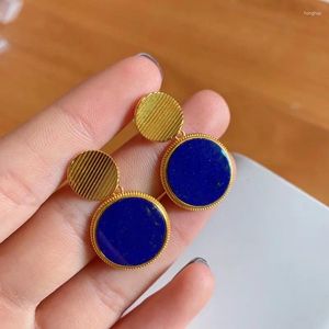 Dangle Earrings In Blue Stud Earings Creative Design Round Lapis Lazuli For Women Vintage High-end And Fashionable Banquet Jewelry