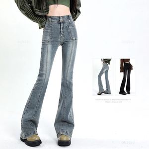 FLARED JEANS KVINNA Vintage High midja Kvinnor Slim Stretch Denim Tight Pant Korean Street Style Casual Trousers Plus Längd 240328