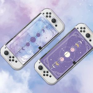 Cases Funda Nintendo Switch Oled Cover Case Transparent Sky Clound Purple Moon Phase Dockable Protective Shell For Controller JoyCon