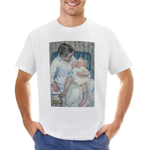 Polos Masculinos Mary Cassatt.Mãe prestes a lavar seu filho sonolento 1880. Camiseta Roupas Estéticas Meninos Blusa Branca Manga Curta Camiseta Masculina