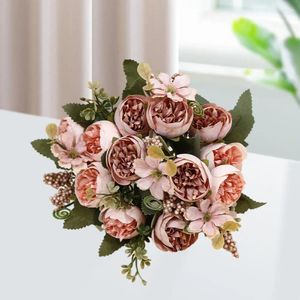 Декоративные цветы, реалистичные искусственные растения, элегантная композиция из шелковых роз для дома, украшения свадебной вечеринки, искусственная столовая