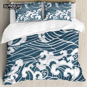 Bedding Sets Japanese Wave Set Duvet Cover Pillowcase Oriental Vintage Monochrome Kanagawa Inspired Antique Art Bedroom Decor